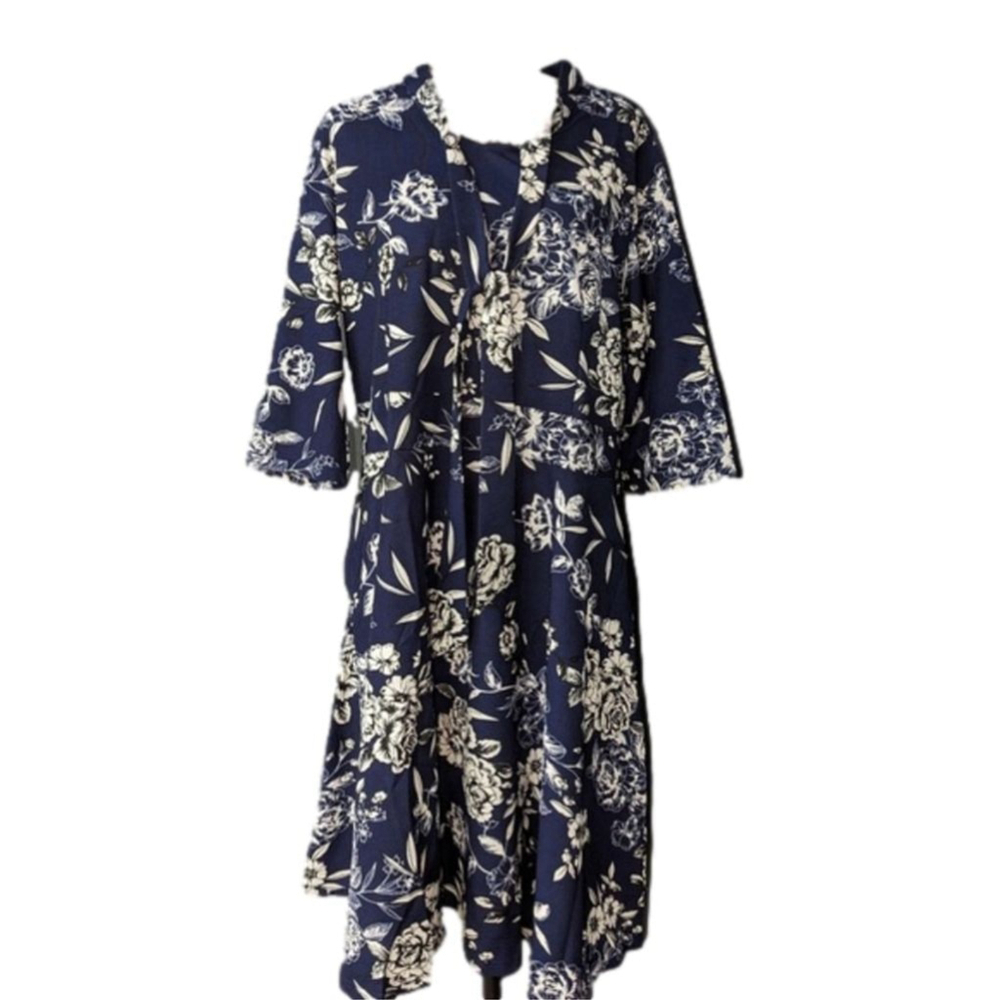 BEDOAR Floral Midi Dress Tie Front Size 26W NWT - Picture 2 of 7